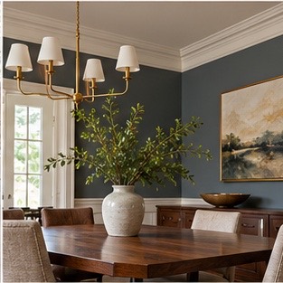 Simple crown molding in a finished dining room