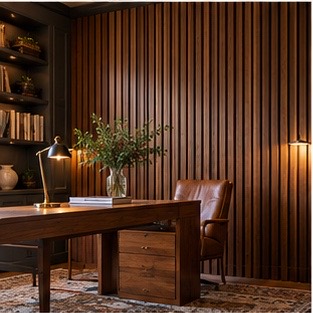Timber accent wall in a study