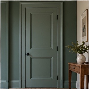 Paneled interior door with refined trim