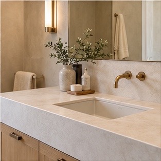Pale porcelain bathroom countertop