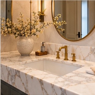 Marble-look quartz vanity