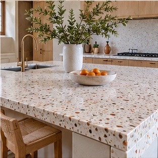 Pale terrazzo kitchen counter