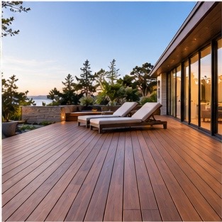 Freshly finished deck boards with even color