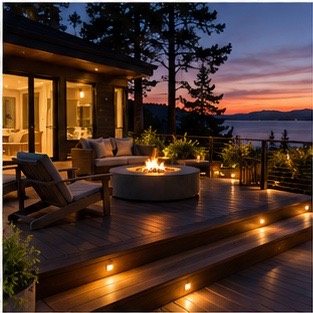 Evening view of a finished outdoor deck