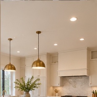 Smooth kitchen ceiling around recessed lights