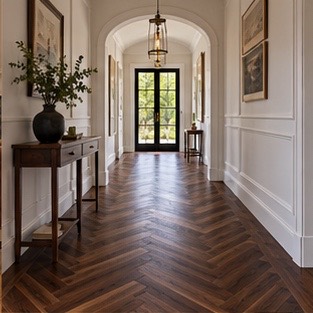 Walnut herringbone hallway