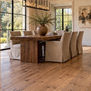 Wide-plank dining-room floor