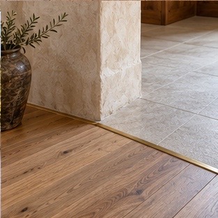 Detailed timber floor transition