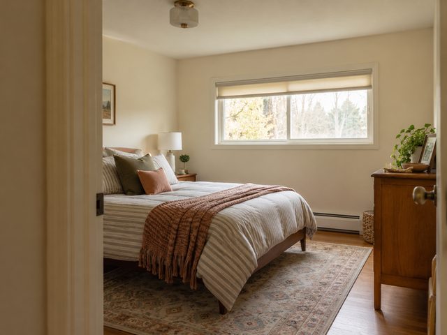 A small bedroom with ivory painted walls — Connecticut residential design inspiration