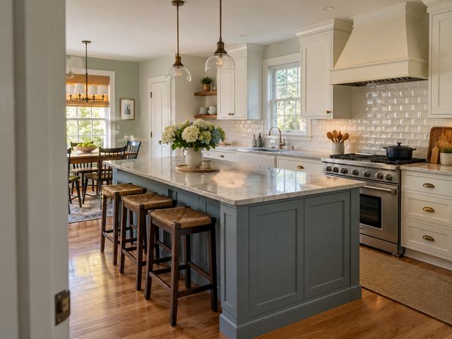 Bright kitchen with a tiled backsplash — Connecticut residential design inspiration